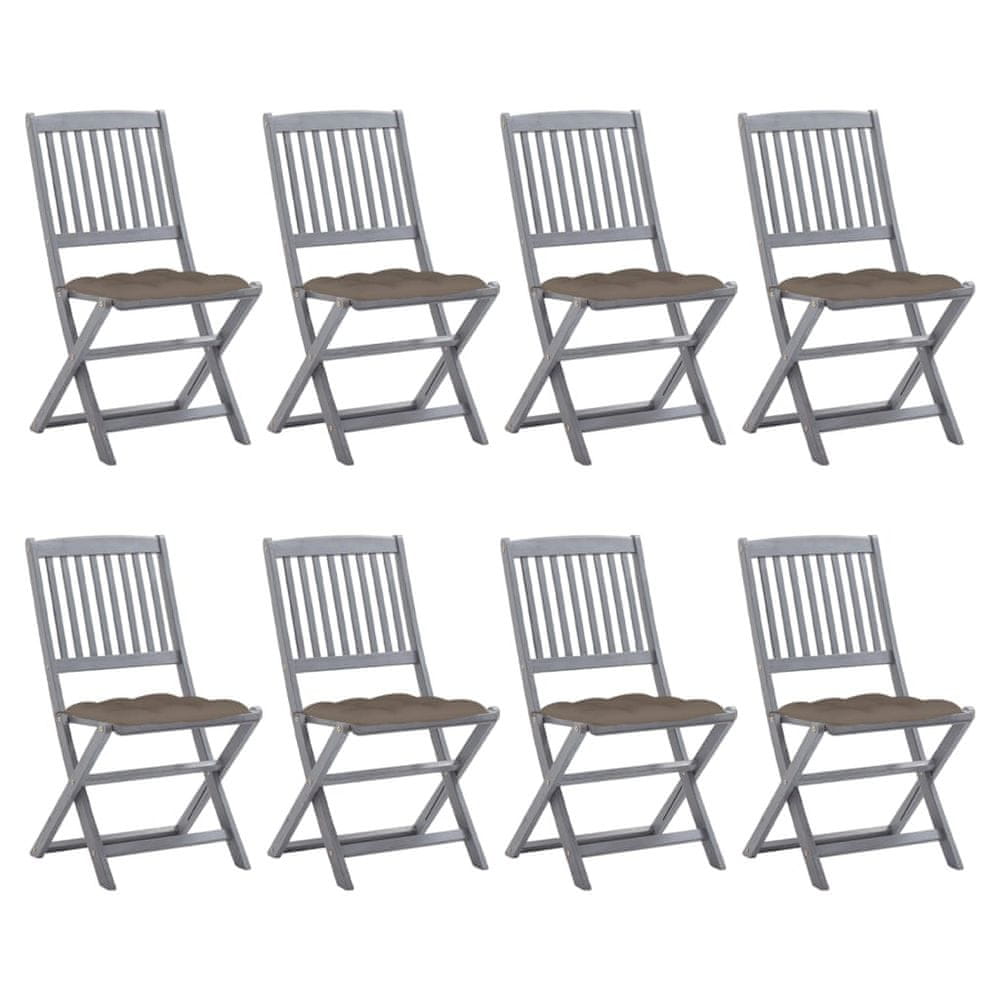Petromila vidaXL Skladacie vonkajšie stoličky 8 ks s podložkami akáciový masív